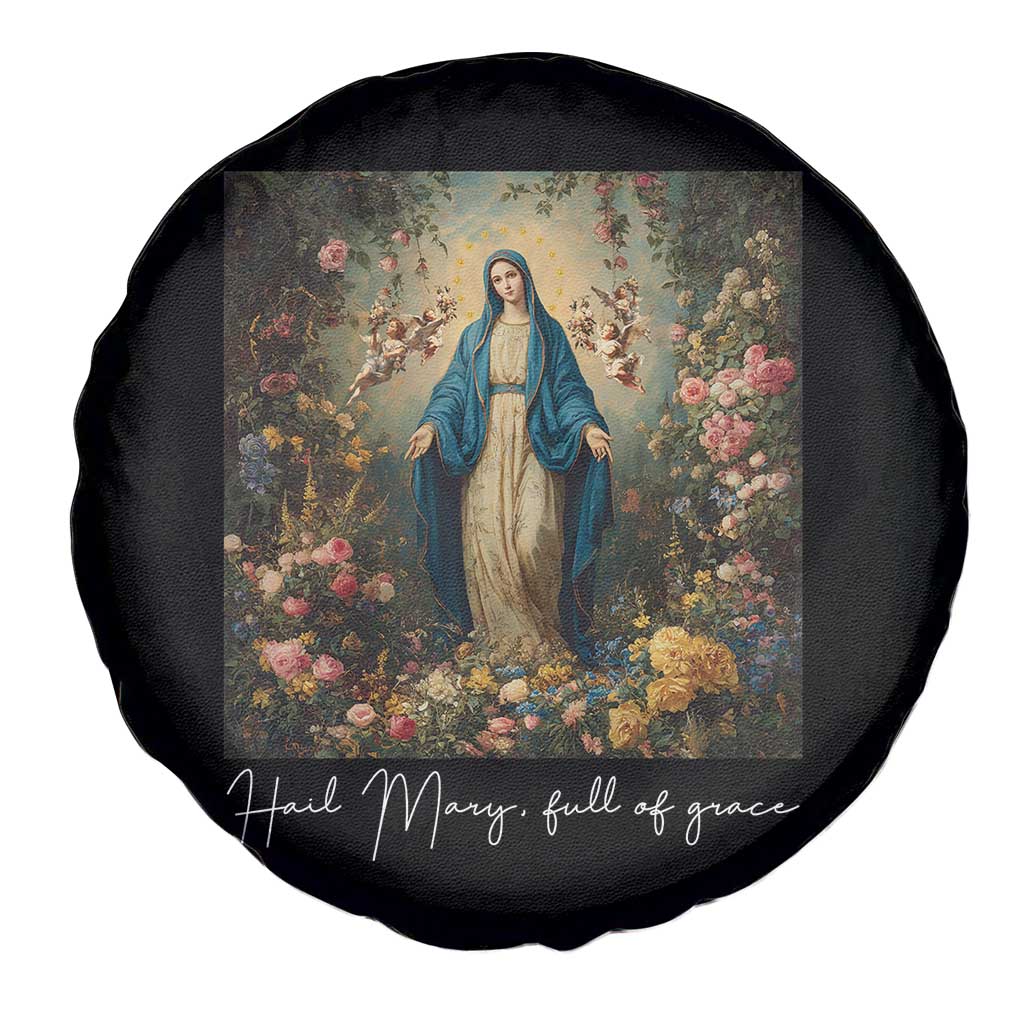 Marian Catholic Spare Tire Cover Hail Mary Full Of Grace Blessed Virgin Mary Floral TS10 Print Your Wear