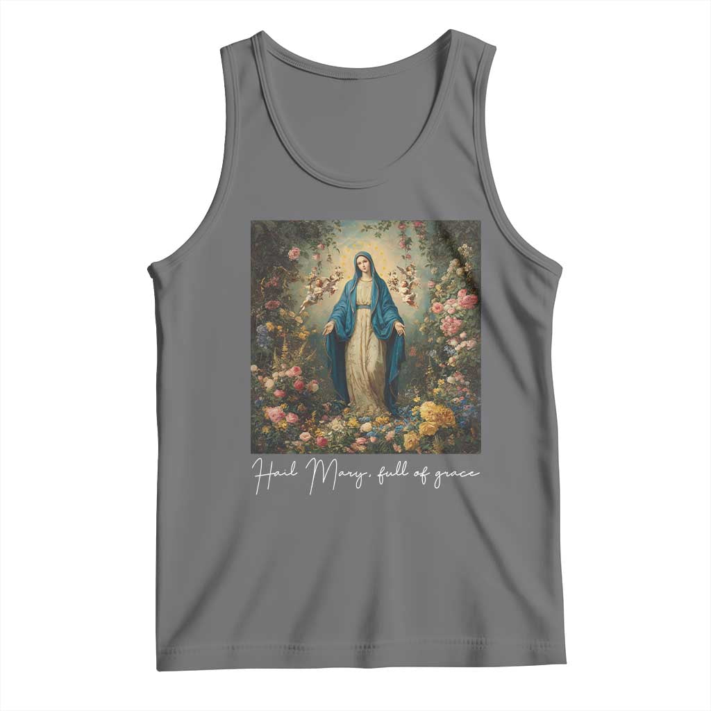 Marian Catholic Tank Top Hail Mary Full Of Grace Blessed Virgin Mary Floral TS10 Black Heather Print Your Wear