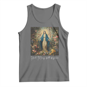 Marian Catholic Tank Top Hail Mary Full Of Grace Blessed Virgin Mary Floral TS10 Black Heather Print Your Wear
