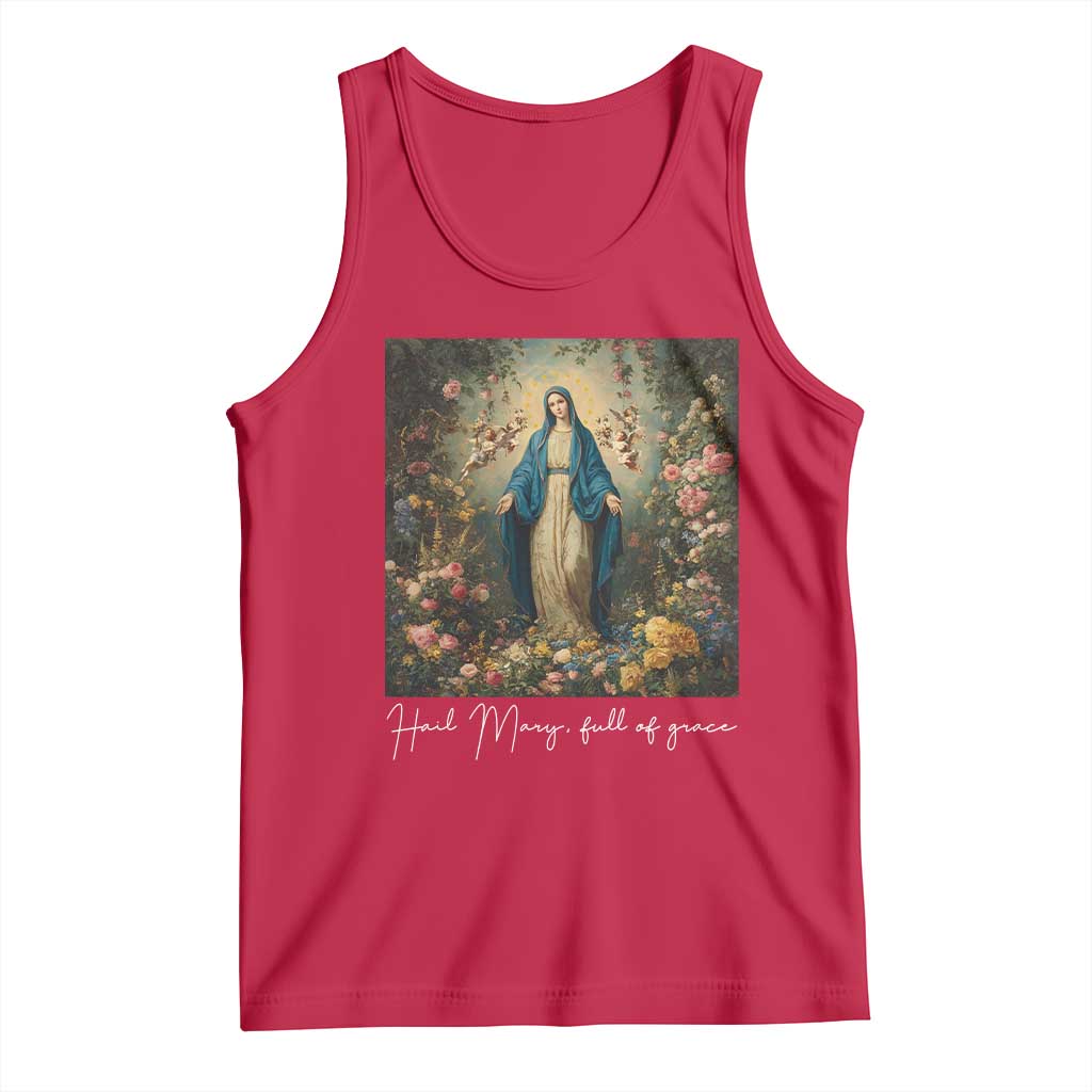 Marian Catholic Tank Top Hail Mary Full Of Grace Blessed Virgin Mary Floral TS10 Red Print Your Wear