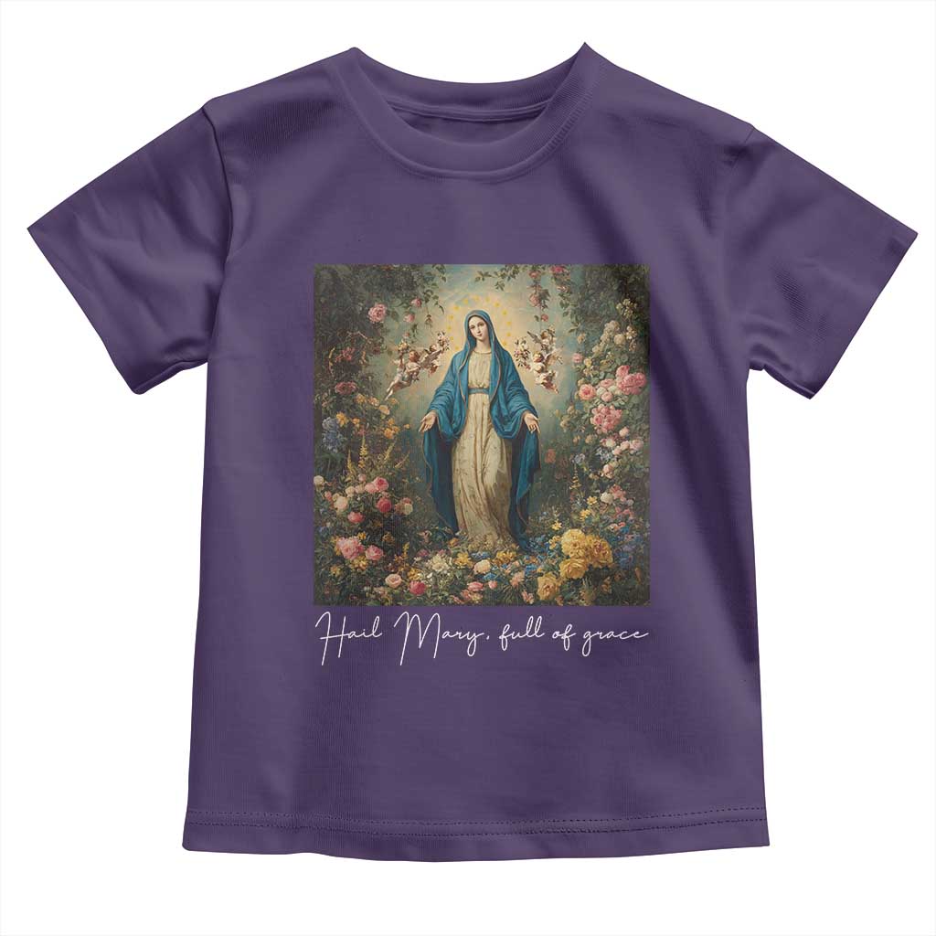 Marian Catholic Toddler T Shirt Hail Mary Full Of Grace Blessed Virgin Mary Floral TS10 Purple Print Your Wear