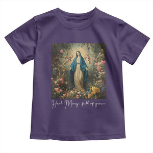 Marian Catholic Toddler T Shirt Hail Mary Full Of Grace Blessed Virgin Mary Floral TS10 Purple Print Your Wear