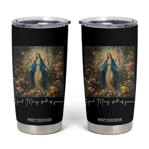 Marian Catholic Tumbler Cup Hail Mary Full Of Grace Blessed Virgin Mary Floral TS10 Black Print Your Wear