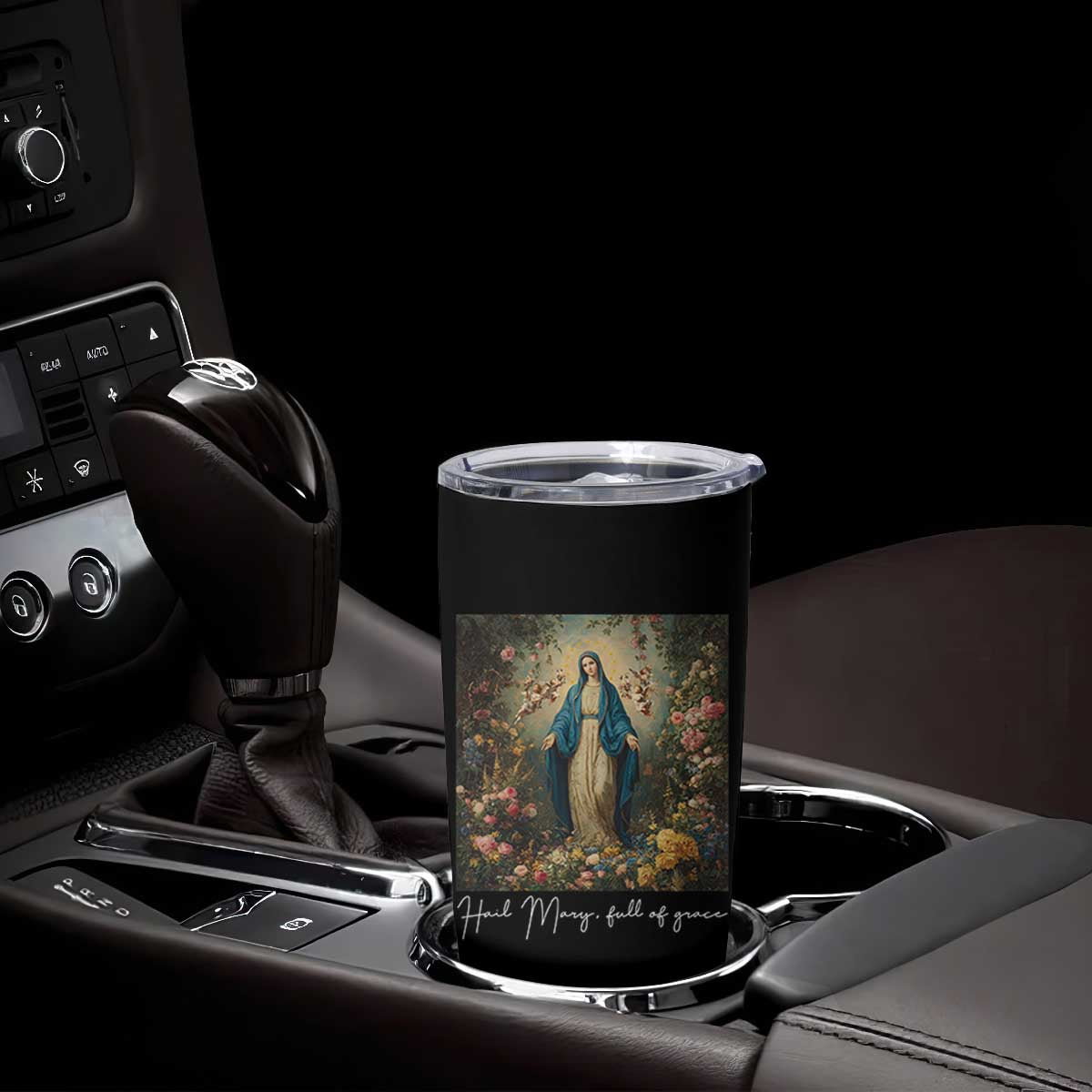 Marian Catholic Tumbler Cup Hail Mary Full Of Grace Blessed Virgin Mary Floral TS10 Print Your Wear