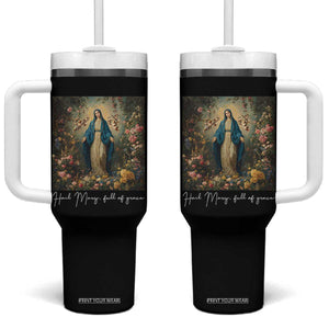 Marian Catholic Tumbler With Handle Hail Mary Full Of Grace Blessed Virgin Mary Floral TS10 One Size: 40 oz Black Print Your Wear