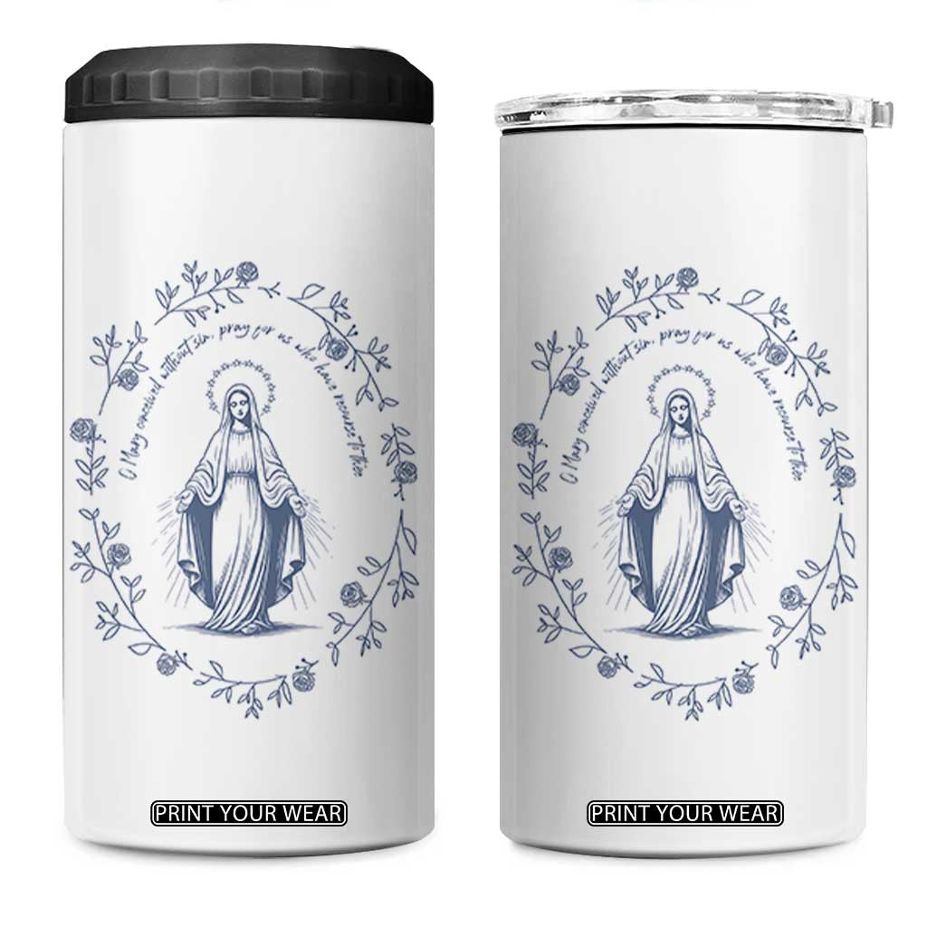 Marian Catholic 4 in 1 Can Cooler Tumbler Virgin Mary Catholic Floral Women Religious TS10 One Size: 16 oz White Print Your Wear