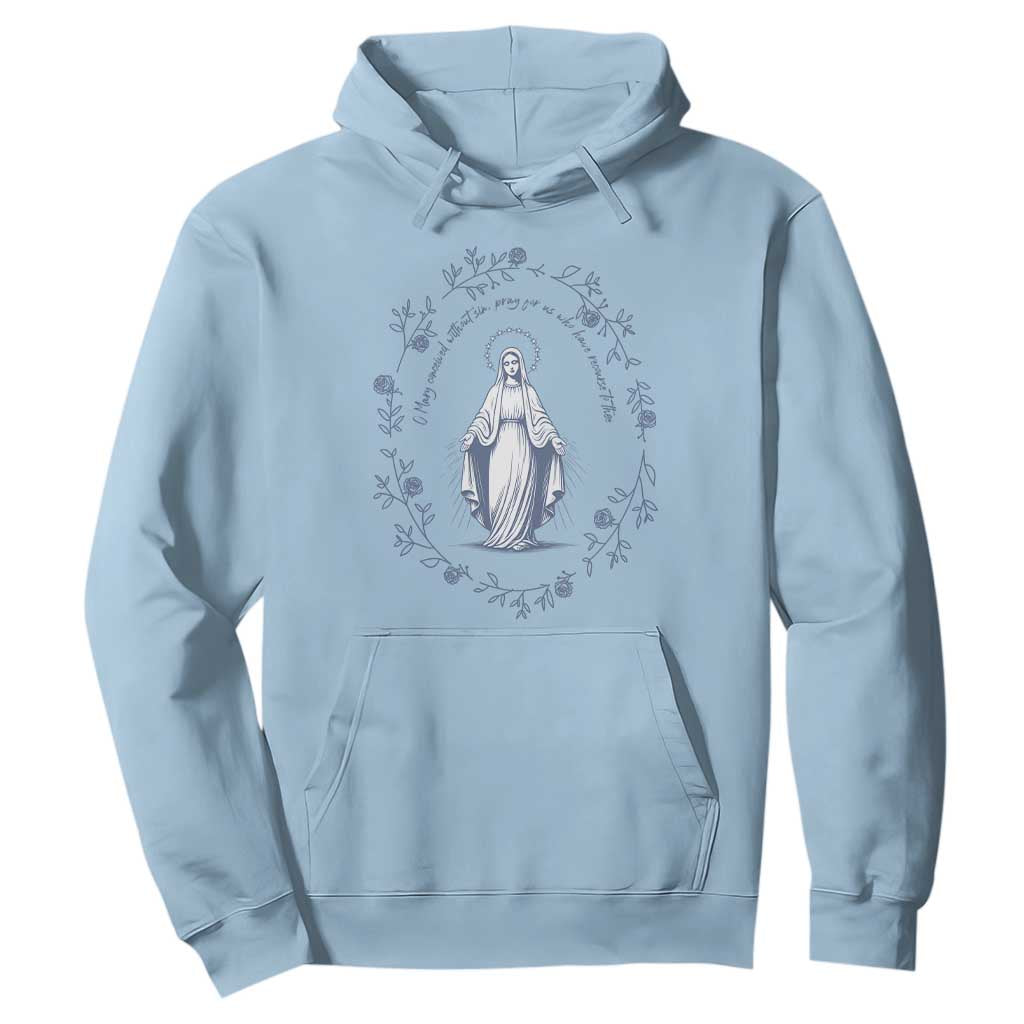 Marian Catholic Hoodie Virgin Mary Catholic Floral Women Religious TS10 Light Blue Print Your Wear