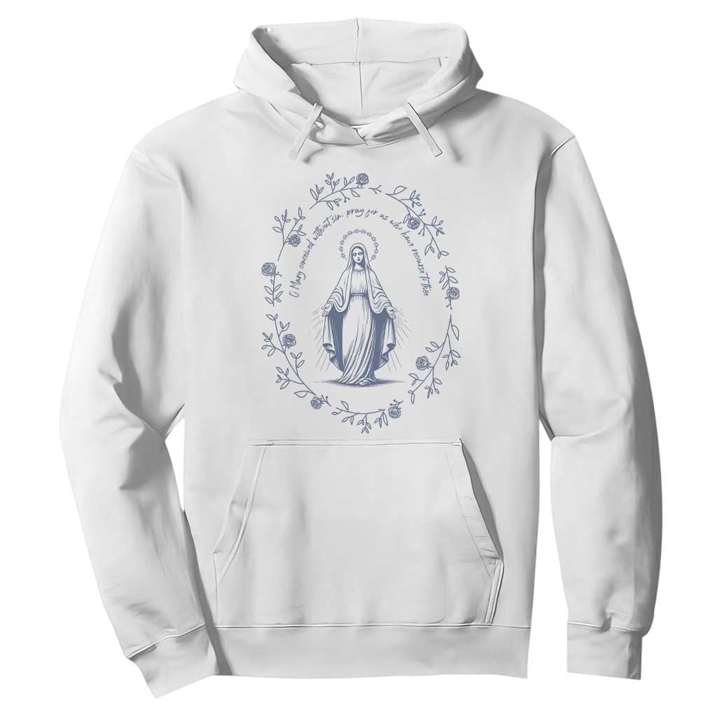 Marian Catholic Hoodie Virgin Mary Catholic Floral Women Religious TS10 White Print Your Wear