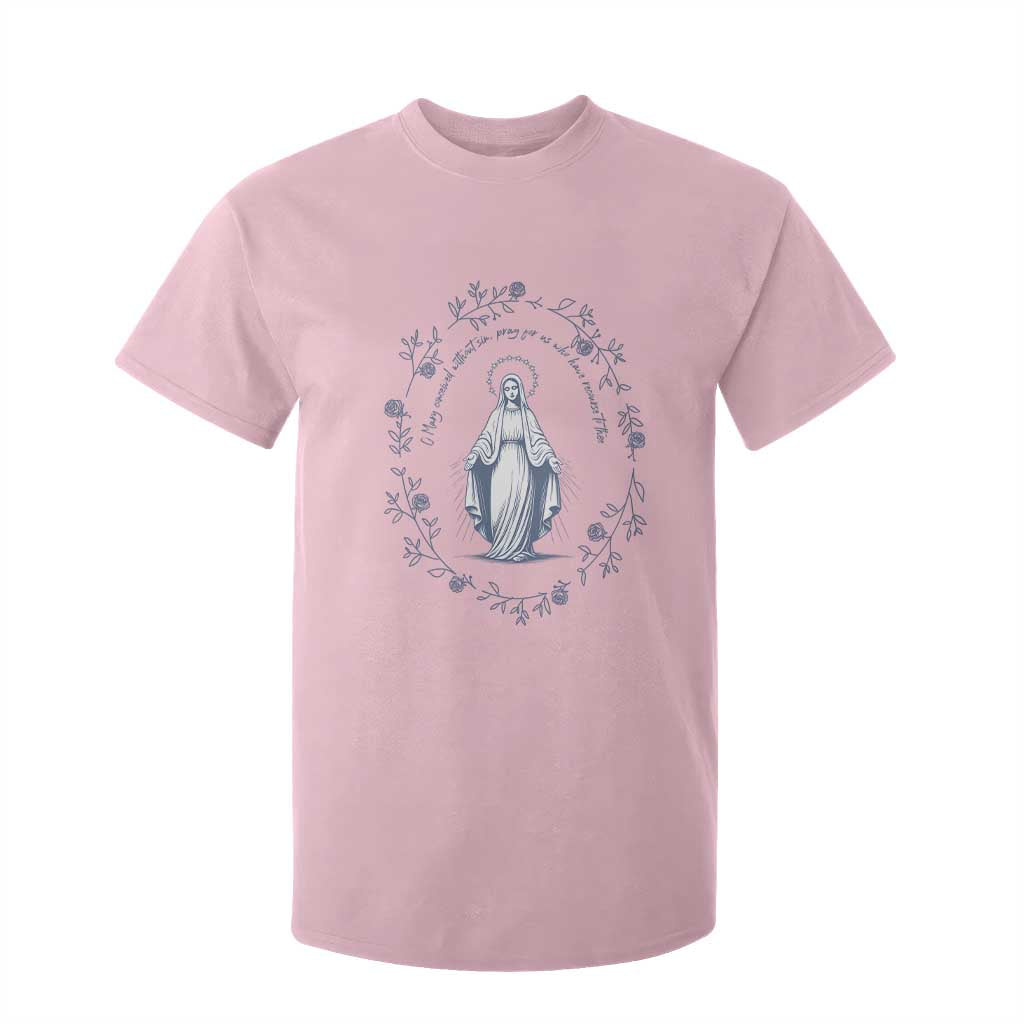 Marian Catholic T Shirt For Kid Virgin Mary Catholic Floral Women Religious TS10 Light Pink Print Your Wear