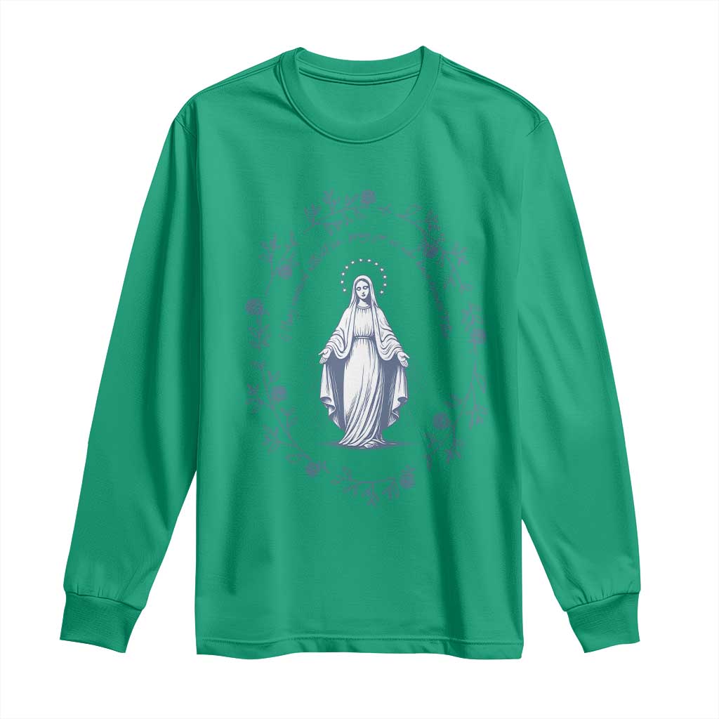 Marian Catholic Long Sleeve Shirt Virgin Mary Catholic Floral Women Religious TS10 Irish Green Print Your Wear
