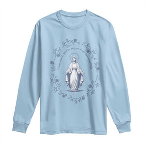 Marian Catholic Long Sleeve Shirt Virgin Mary Catholic Floral Women Religious TS10 Light Blue Print Your Wear