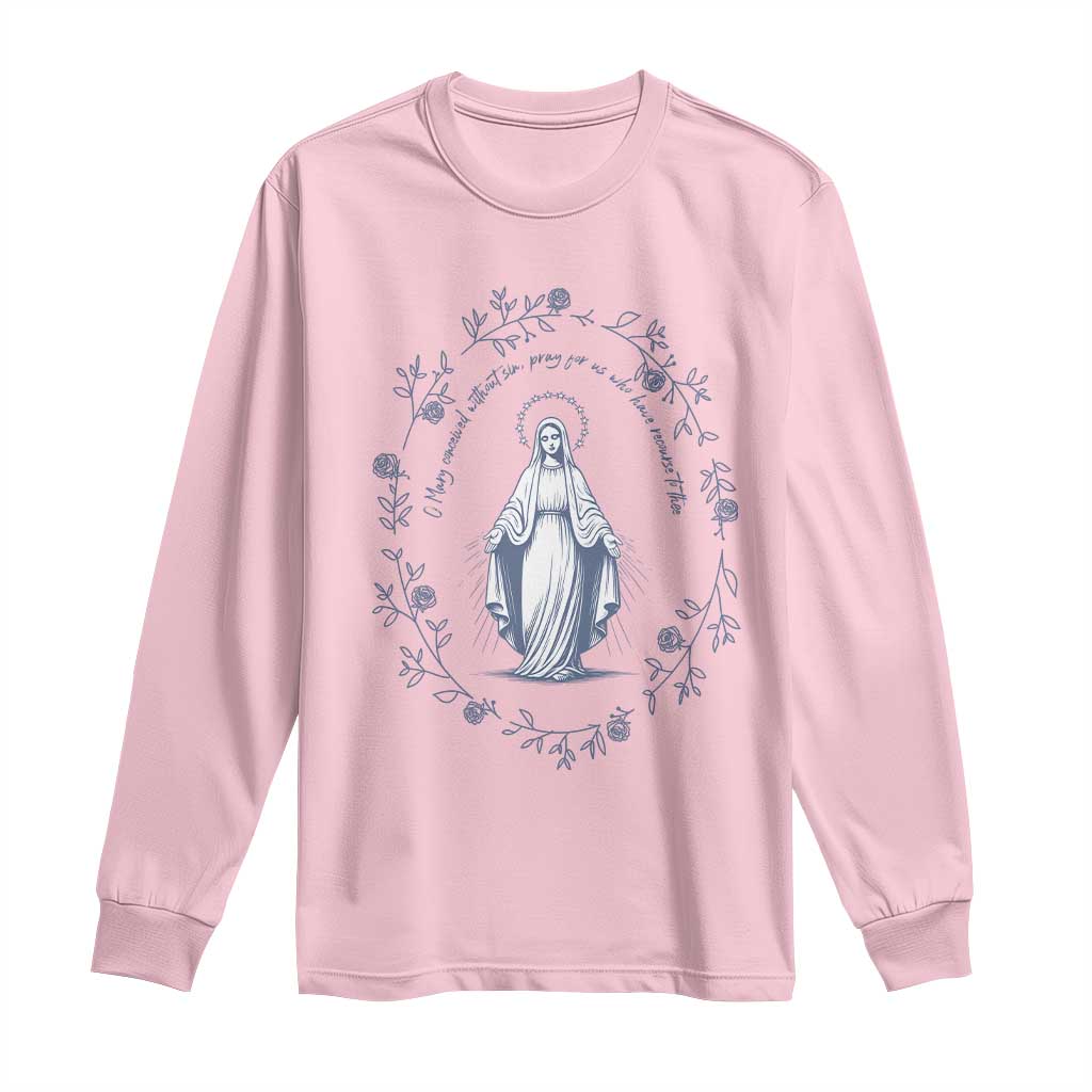 Marian Catholic Long Sleeve Shirt Virgin Mary Catholic Floral Women Religious TS10 Light Pink Print Your Wear