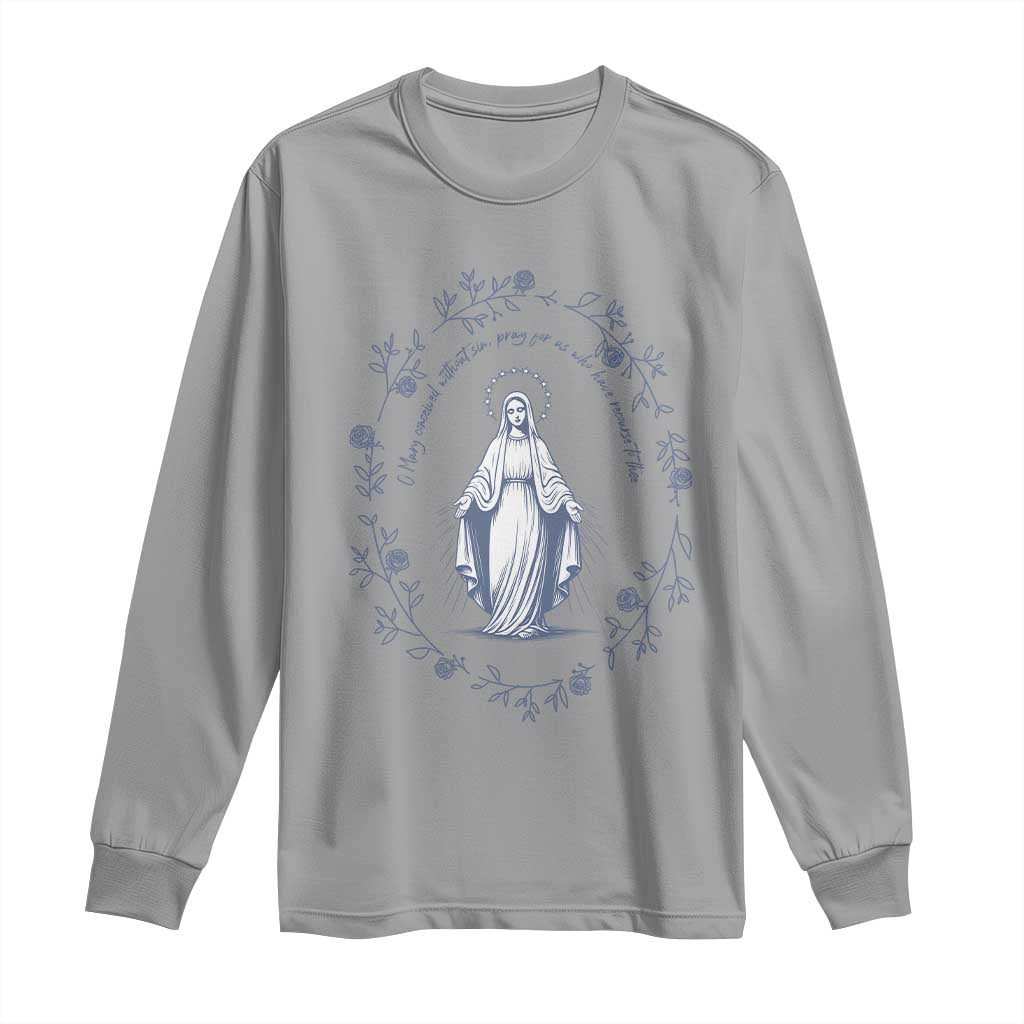 Marian Catholic Long Sleeve Shirt Virgin Mary Catholic Floral Women Religious TS10 Sport Gray Print Your Wear