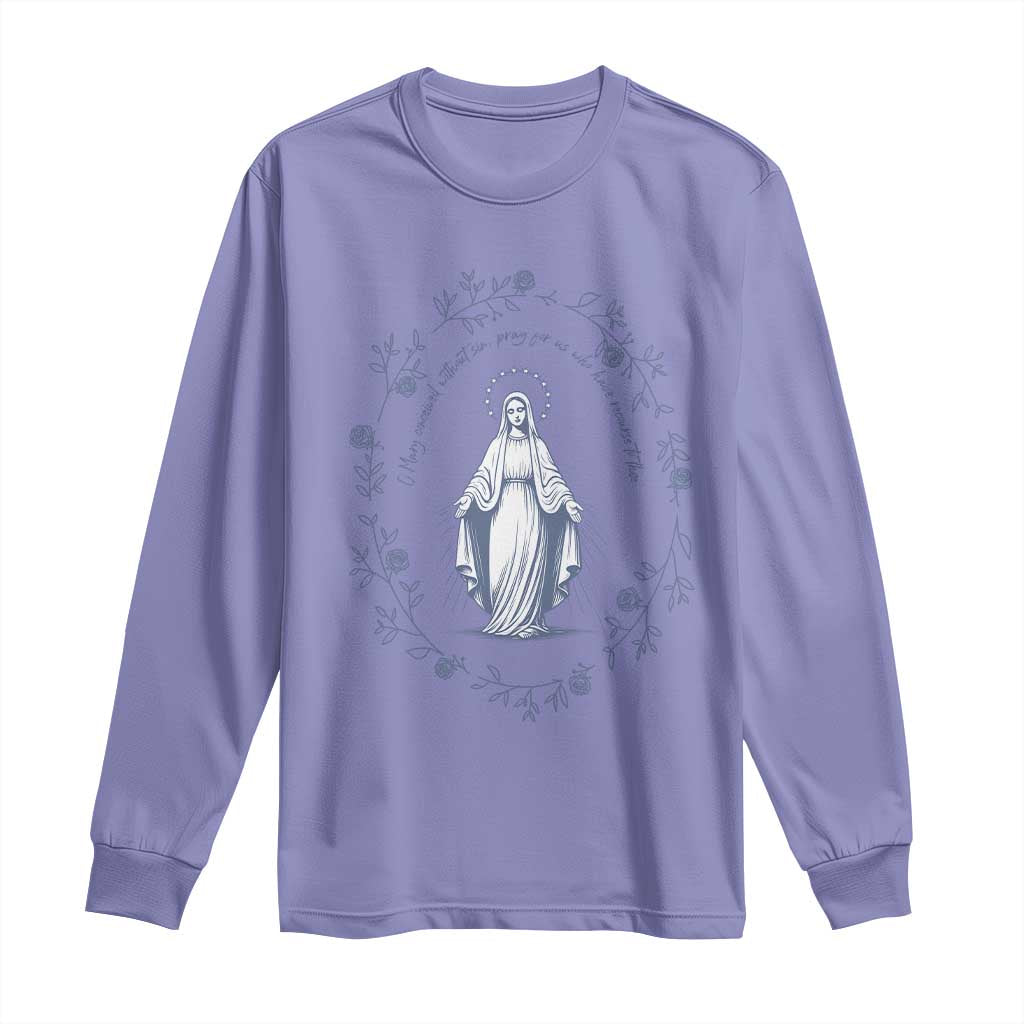Marian Catholic Long Sleeve Shirt Virgin Mary Catholic Floral Women Religious TS10 Violet Print Your Wear