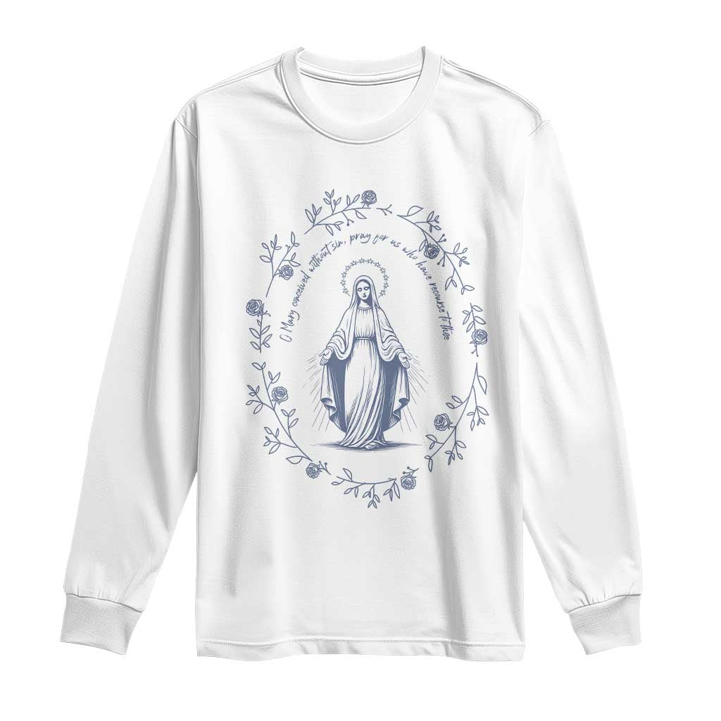 Marian Catholic Long Sleeve Shirt Virgin Mary Catholic Floral Women Religious TS10 White Print Your Wear