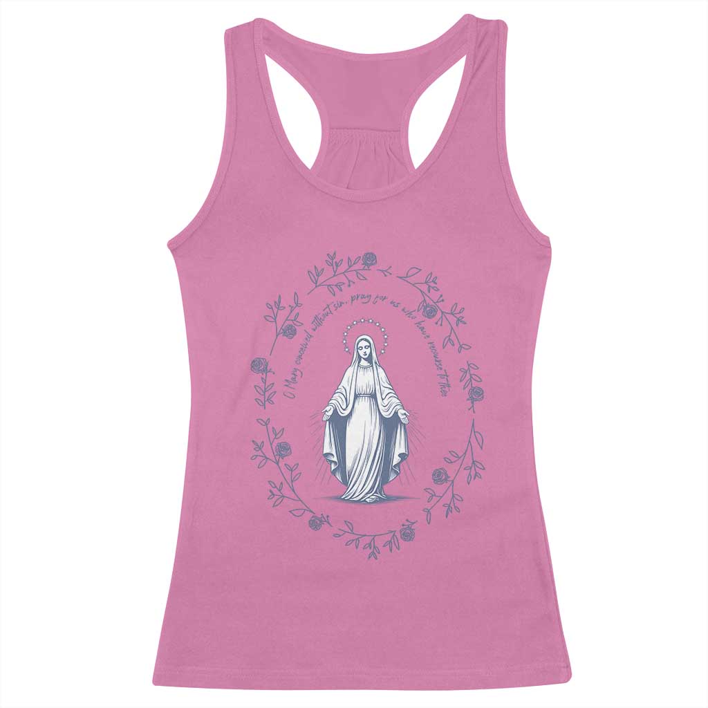 Marian Catholic Racerback Tank Top Virgin Mary Catholic Floral Women Religious TS10 Azalea Print Your Wear