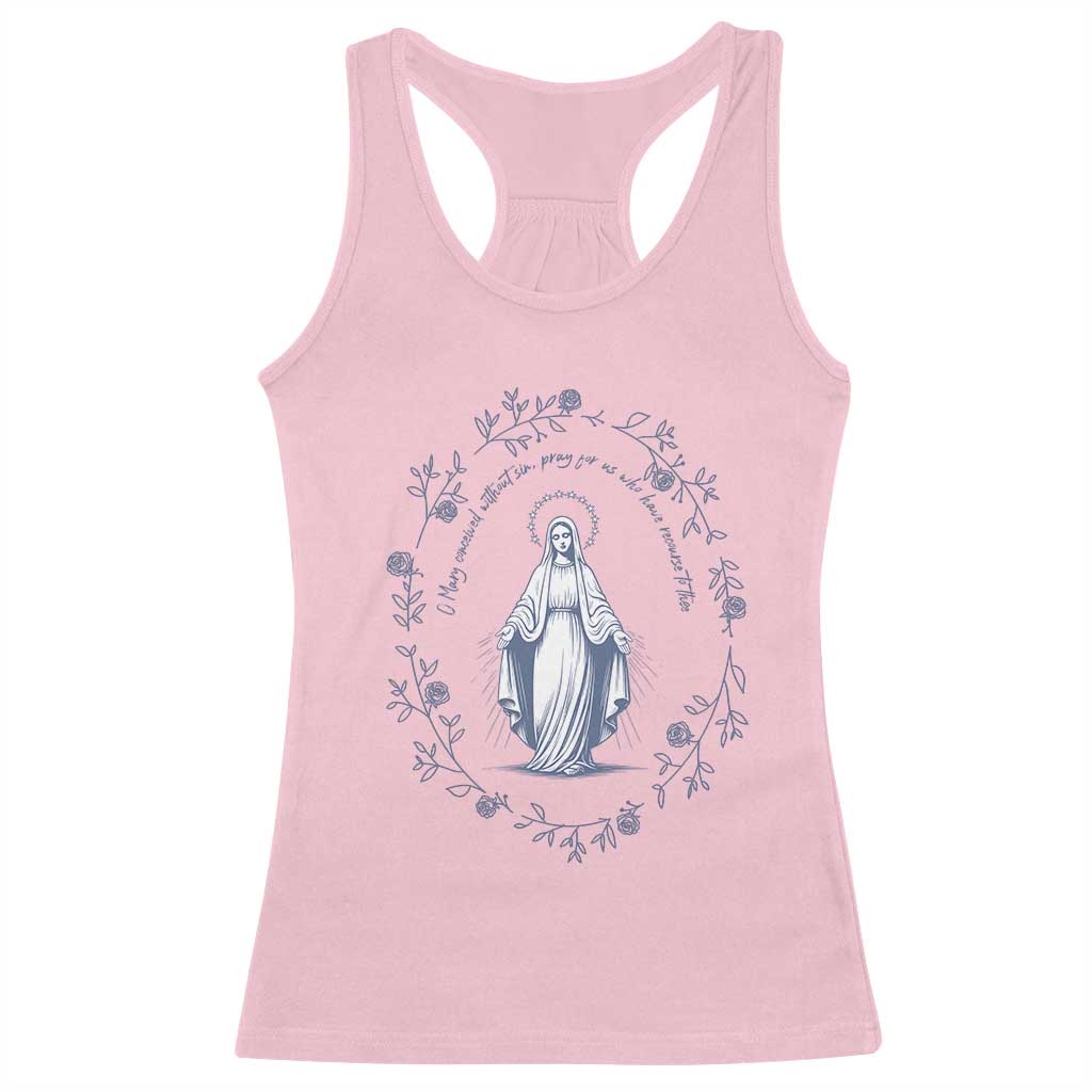 Marian Catholic Racerback Tank Top Virgin Mary Catholic Floral Women Religious TS10 Light Pink Print Your Wear