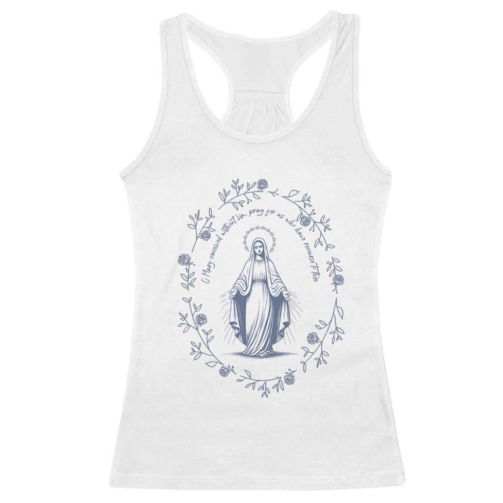 Marian Catholic Racerback Tank Top Virgin Mary Catholic Floral Women Religious - Print Your Wear