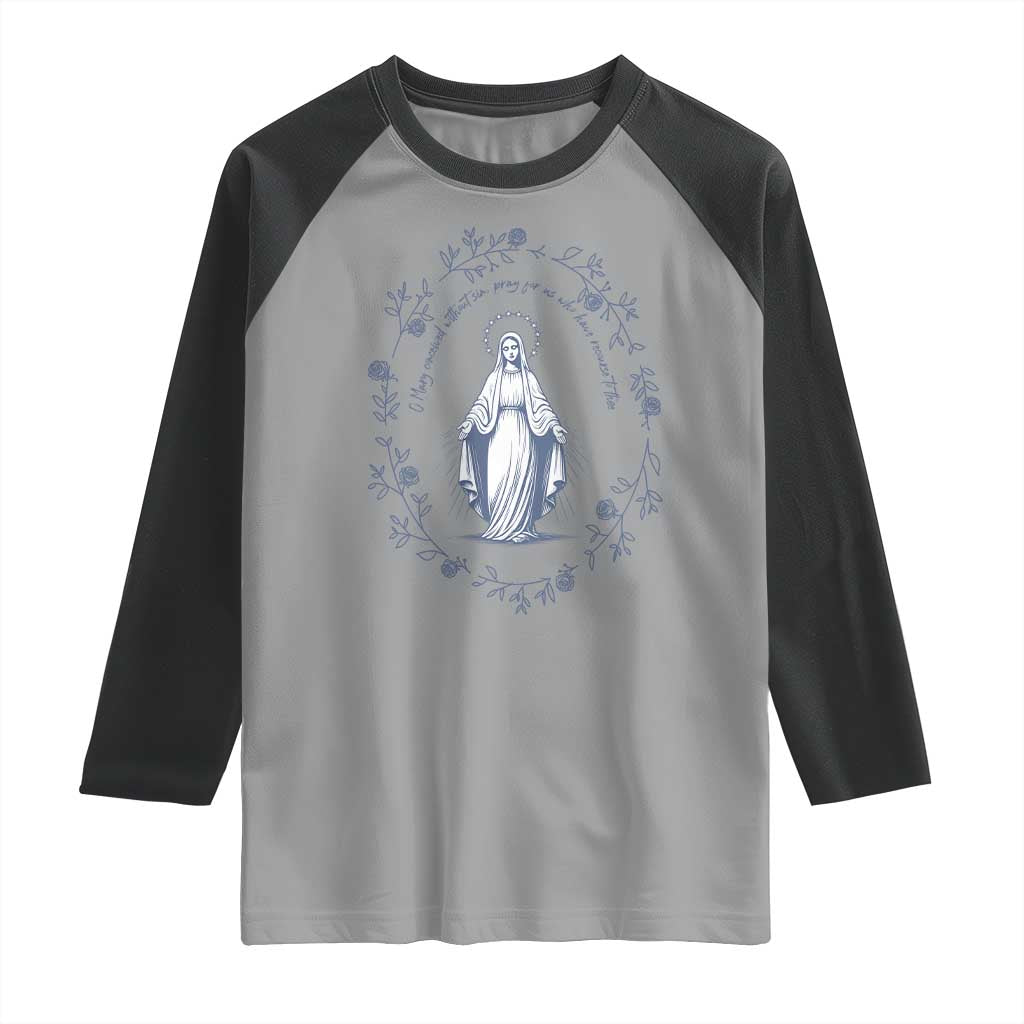 Marian Catholic Raglan Shirt Virgin Mary Catholic Floral Women Religious TS10 Sport Gray Black Print Your Wear