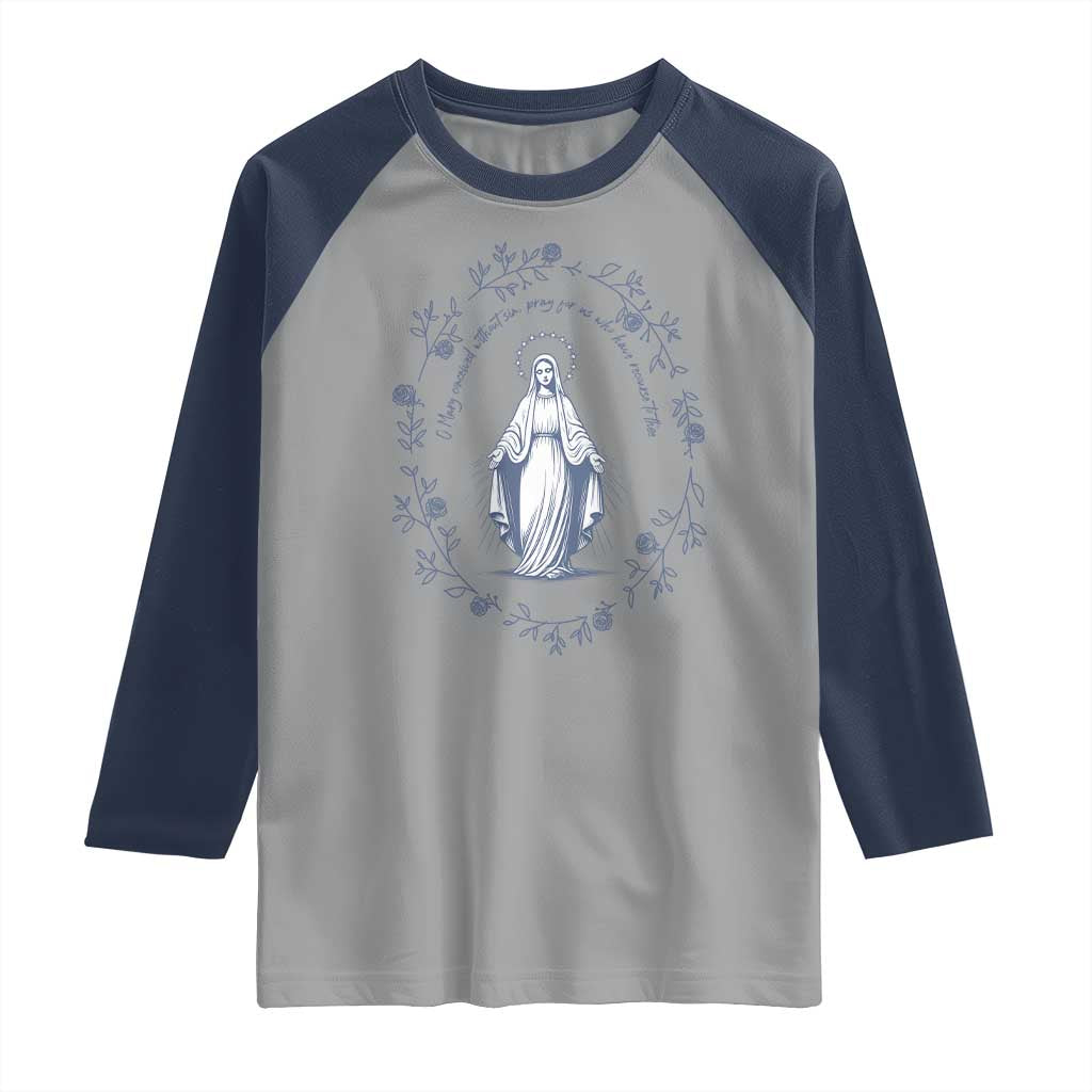 Marian Catholic Raglan Shirt Virgin Mary Catholic Floral Women Religious TS10 Sport Gray Navy Print Your Wear