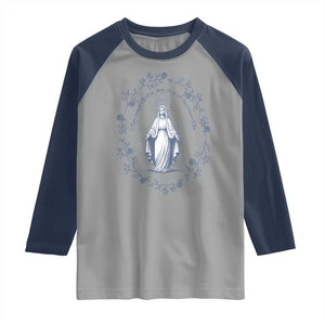 Marian Catholic Raglan Shirt Virgin Mary Catholic Floral Women Religious TS10 Sport Gray Navy Print Your Wear
