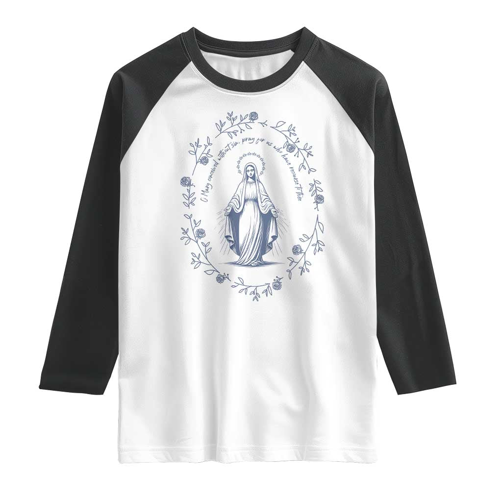 Marian Catholic Raglan Shirt Virgin Mary Catholic Floral Women Religious TS10 White Black Print Your Wear