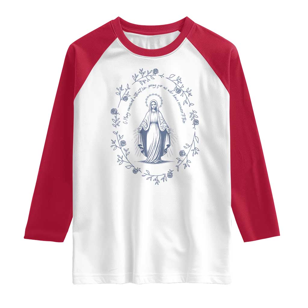 Marian Catholic Raglan Shirt Virgin Mary Catholic Floral Women Religious TS10 White Red Print Your Wear