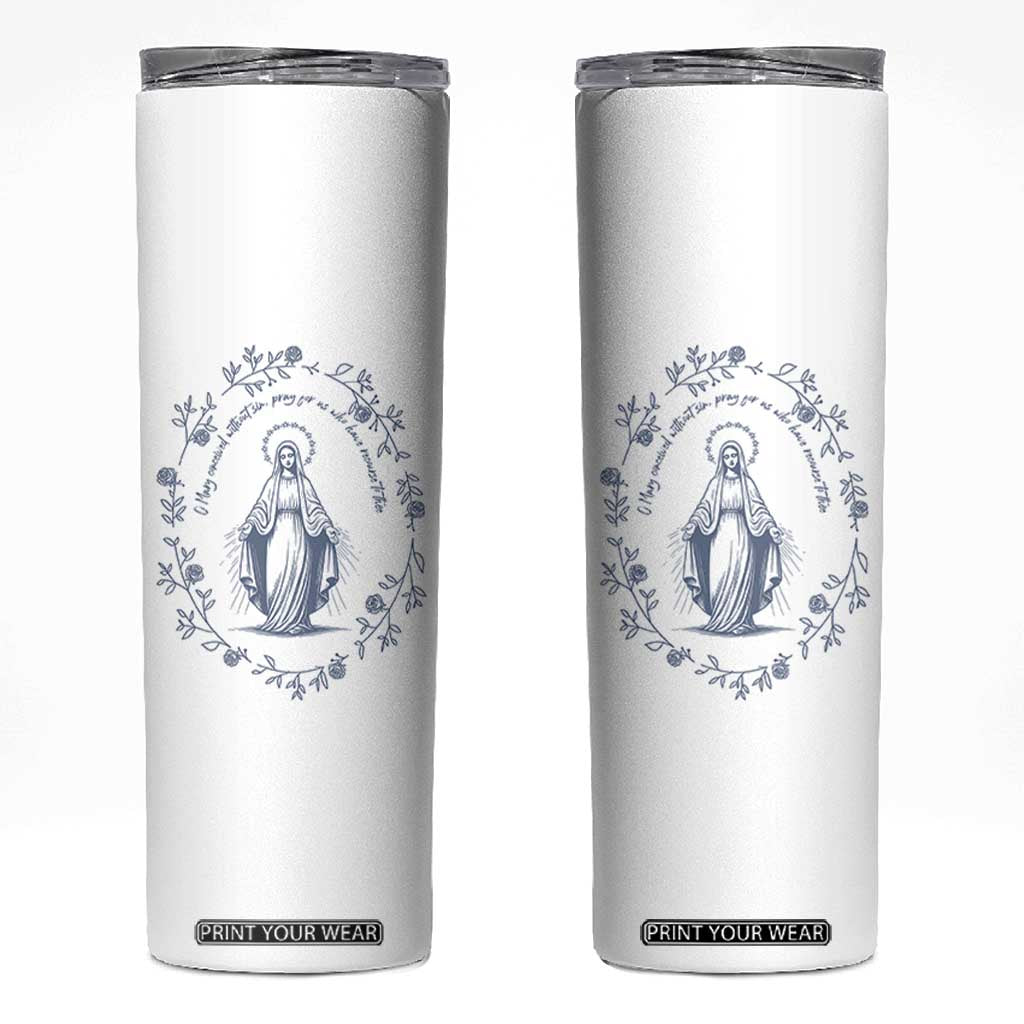 Marian Catholic Skinny Tumbler Virgin Mary Catholic Floral Women Religious TS10 White Print Your Wear