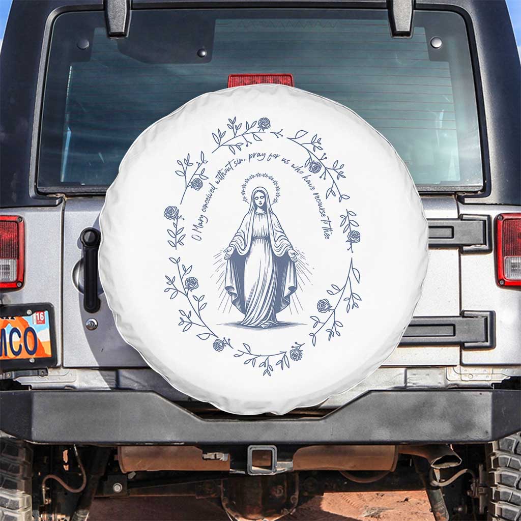 Marian Catholic Spare Tire Cover Virgin Mary Catholic Floral Women Religious TS10 No hole White Print Your Wear