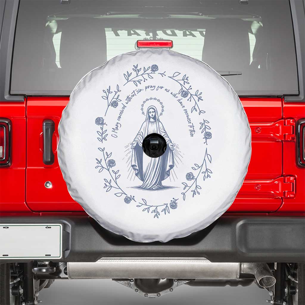 Marian Catholic Spare Tire Cover Virgin Mary Catholic Floral Women Religious TS10 White Print Your Wear
