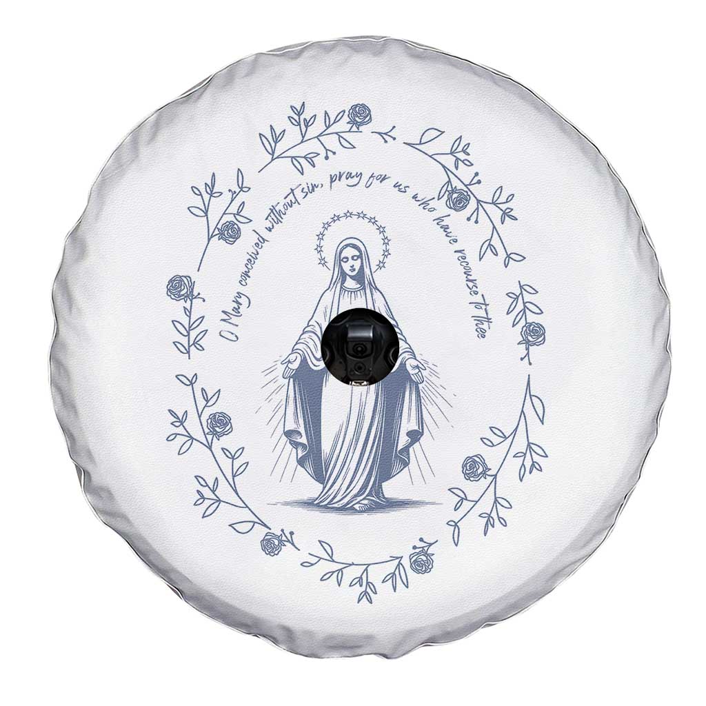 Marian Catholic Spare Tire Cover Virgin Mary Catholic Floral Women Religious TS10 Print Your Wear