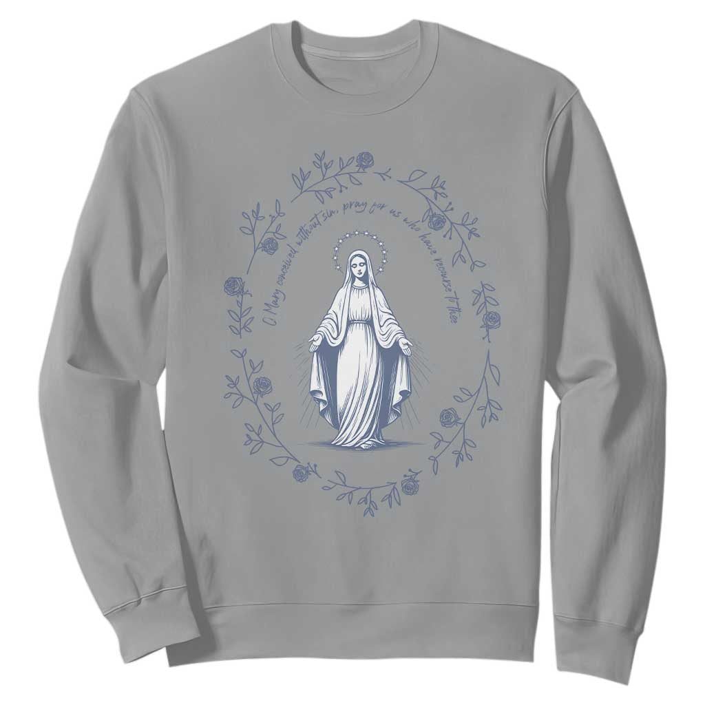 Marian Catholic Sweatshirt Virgin Mary Catholic Floral Women Religious TS10 Sport Gray Print Your Wear