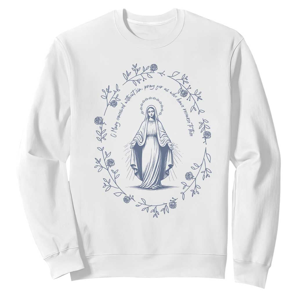 Marian Catholic Sweatshirt Virgin Mary Catholic Floral Women Religious TS10 White Print Your Wear