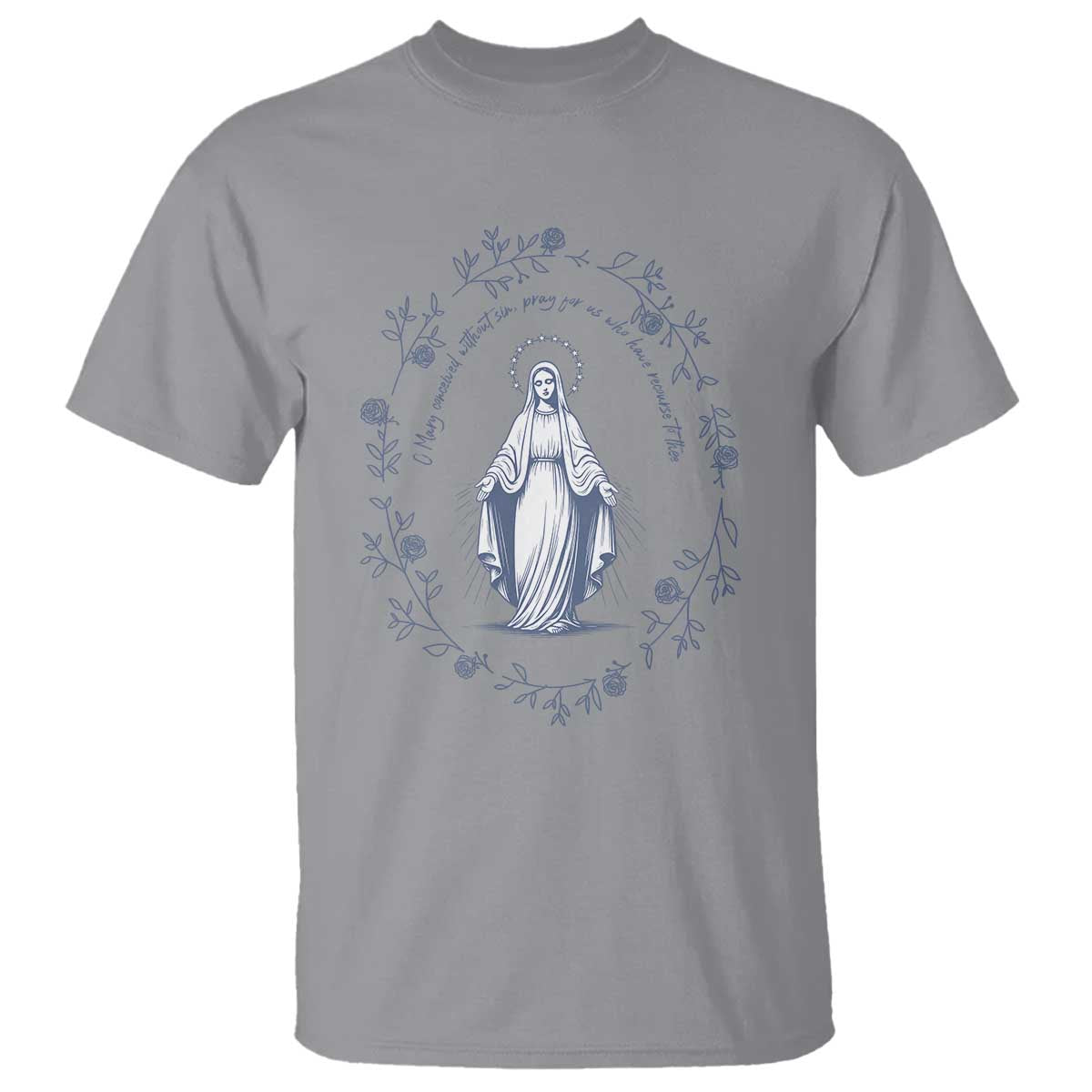 Marian Catholic T Shirt Virgin Mary Catholic Floral Women Religious TS10 Sport Gray Print Your Wear