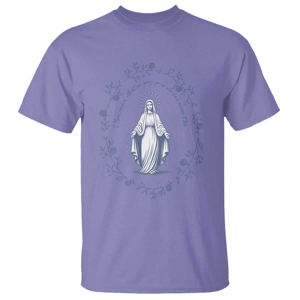 Marian Catholic T Shirt Virgin Mary Catholic Floral Women Religious TS10 Violet Print Your Wear
