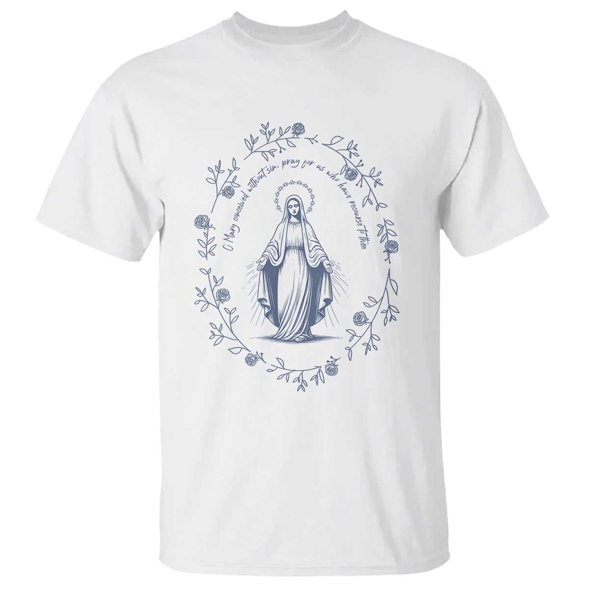 Marian Catholic T Shirt Virgin Mary Catholic Floral Women Religious TS10 White Print Your Wear