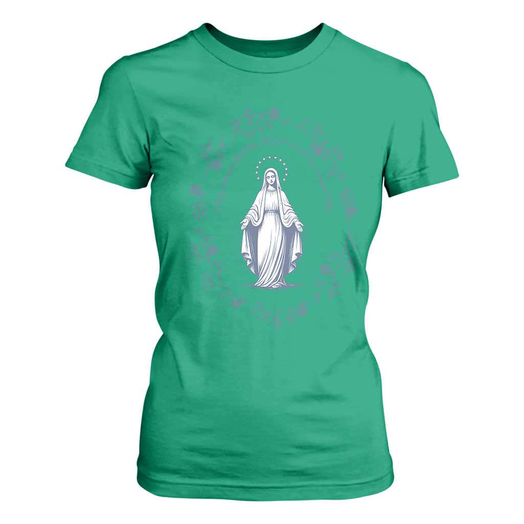 Marian Catholic T Shirt For Women Virgin Mary Catholic Floral Women Religious TS10 Irish Green Print Your Wear