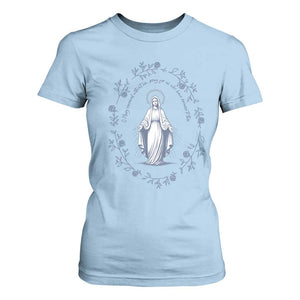 Marian Catholic T Shirt For Women Virgin Mary Catholic Floral Women Religious TS10 Light Blue Print Your Wear