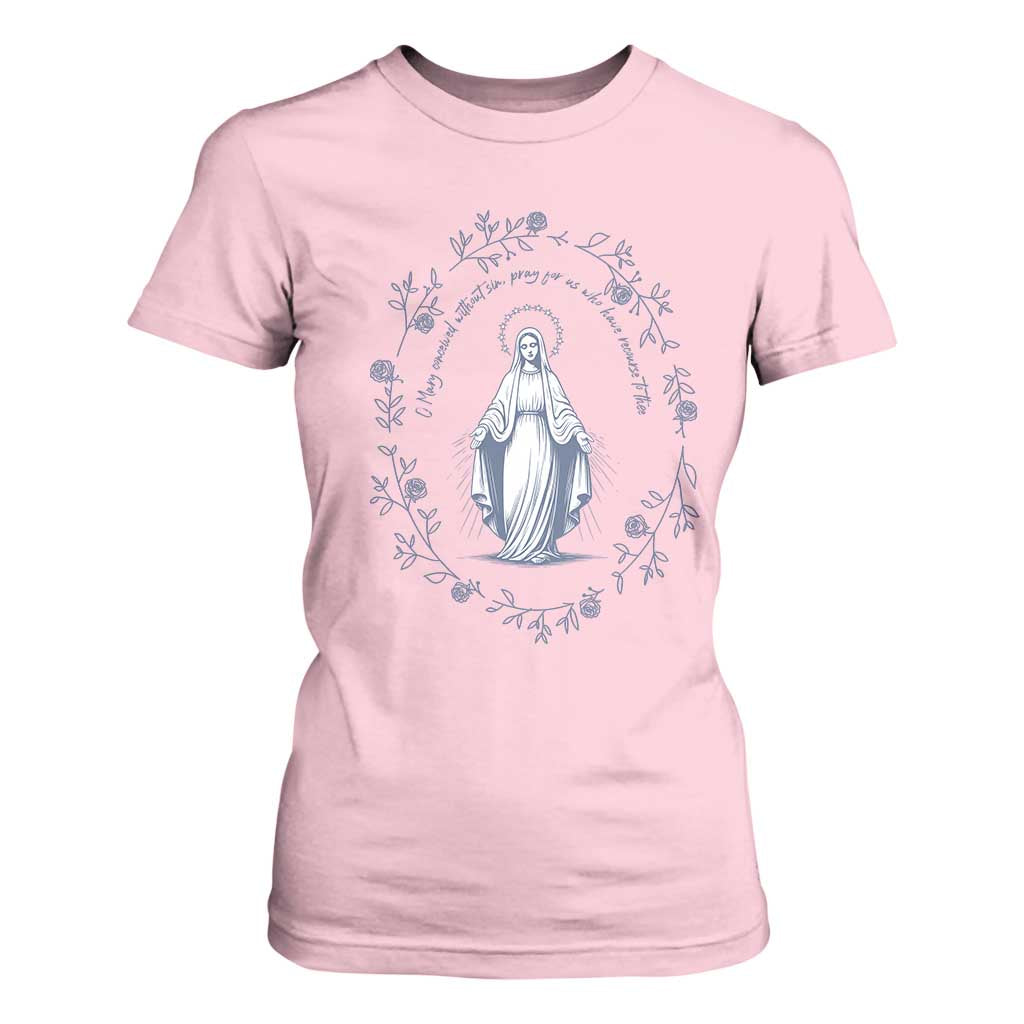 Marian Catholic T Shirt For Women Virgin Mary Catholic Floral Women Religious TS10 Light Pink Print Your Wear