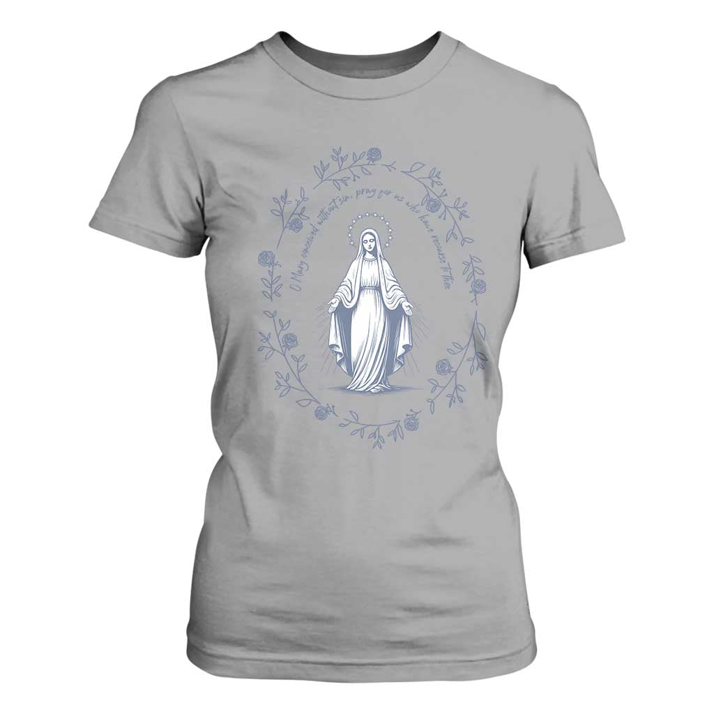 Marian Catholic T Shirt For Women Virgin Mary Catholic Floral Women Religious TS10 Sport Gray Print Your Wear