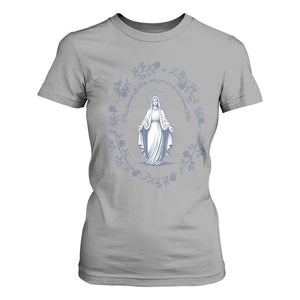 Marian Catholic T Shirt For Women Virgin Mary Catholic Floral Women Religious TS10 Sport Gray Print Your Wear