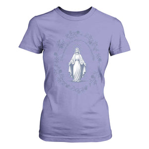 Marian Catholic T Shirt For Women Virgin Mary Catholic Floral Women Religious TS10 Violet Print Your Wear
