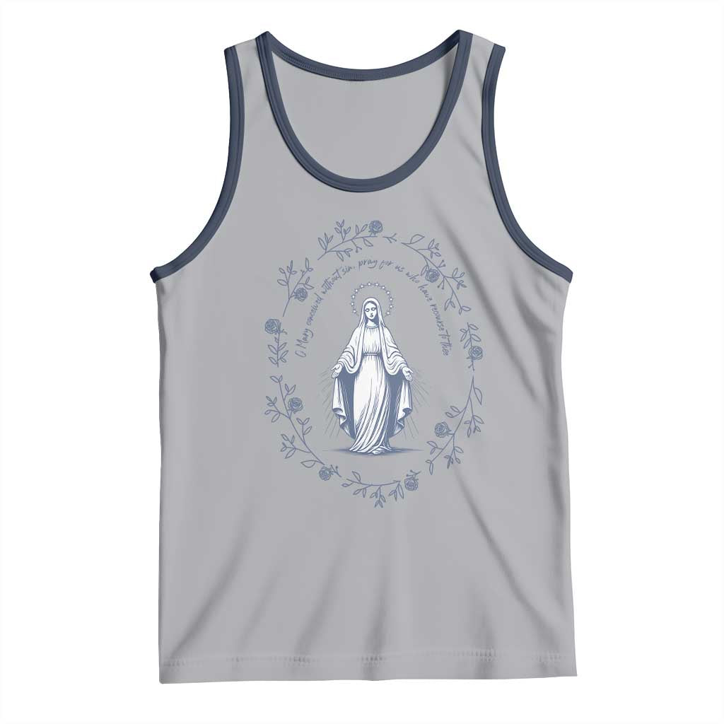 Marian Catholic Tank Top Virgin Mary Catholic Floral Women Religious TS10 Athletic Heather Navy Print Your Wear