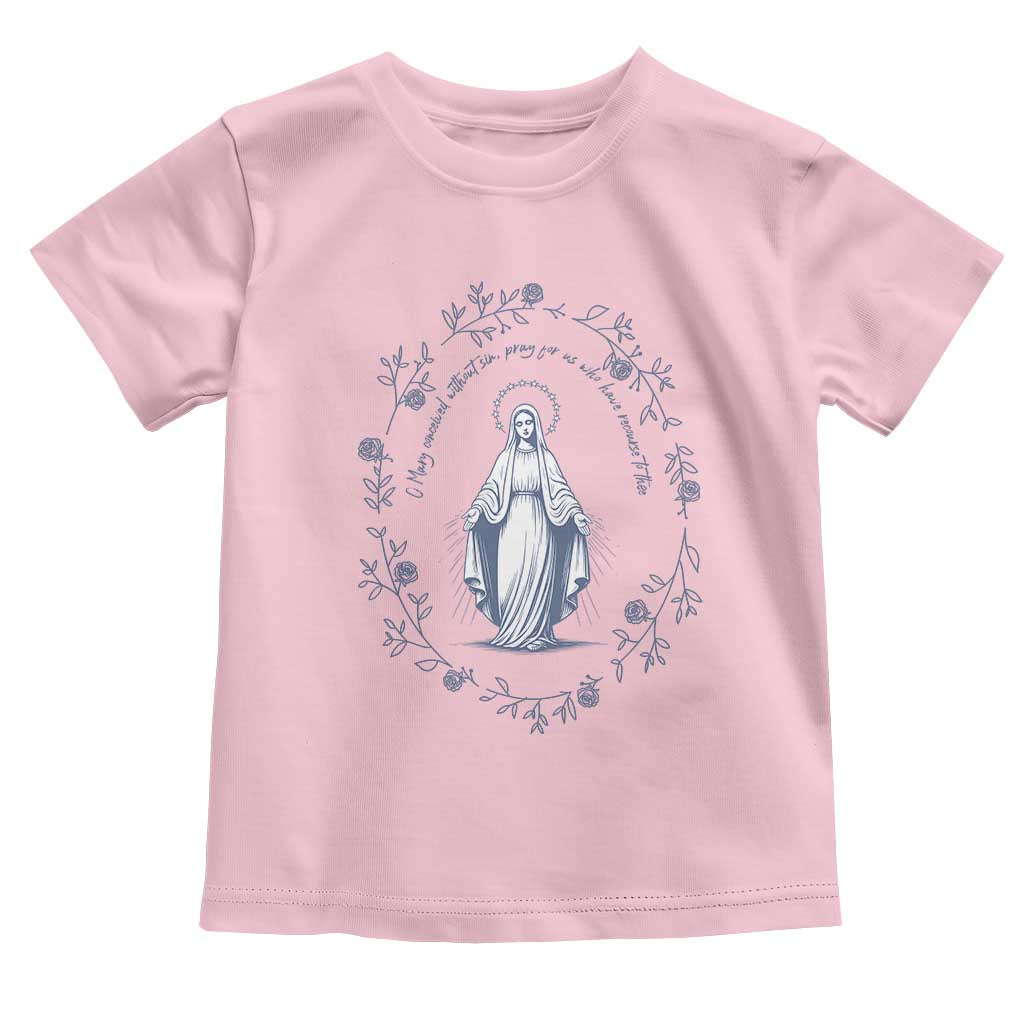 Marian Catholic Toddler T Shirt Virgin Mary Catholic Floral Women Religious TS10 Light Pink Print Your Wear