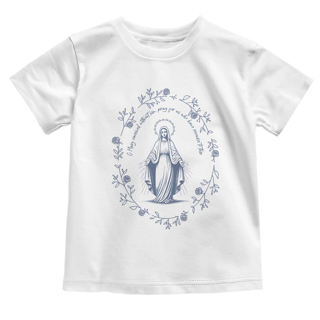 Marian Catholic Toddler T Shirt Virgin Mary Catholic Floral Women Religious TS10 White Print Your Wear