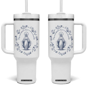 Marian Catholic Tumbler With Handle Virgin Mary Catholic Floral Women Religious TS10 One Size: 40 oz White Print Your Wear
