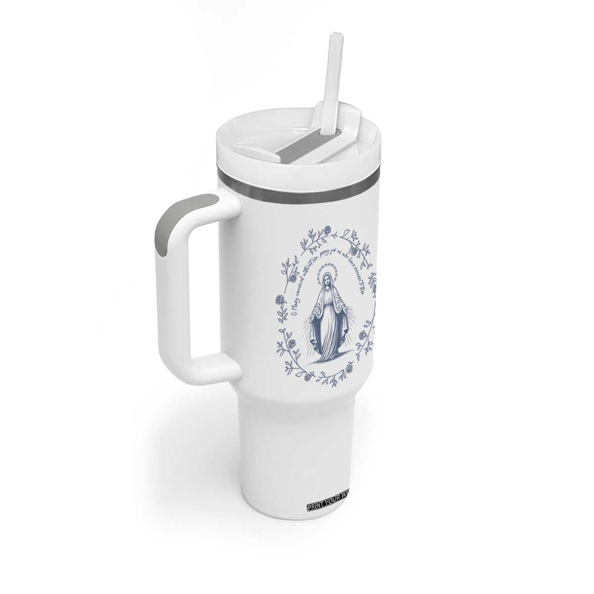 Marian Catholic Tumbler With Handle Virgin Mary Catholic Floral Women Religious TS10 Print Your Wear