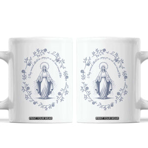 Marian Catholic Coffee Mug Virgin Mary Catholic Floral Women Religious TS10 White Print Your Wear