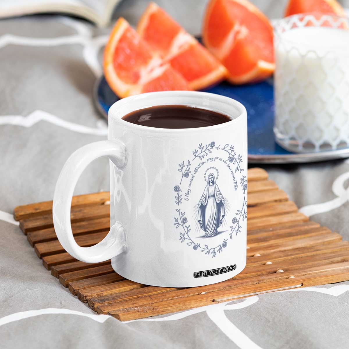 Marian Catholic Coffee Mug Virgin Mary Catholic Floral Women Religious TS10 Print Your Wear