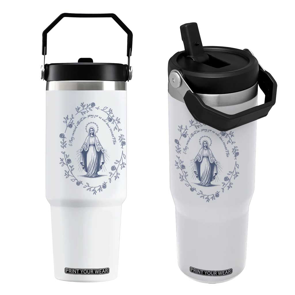 Marian Catholic Flip Straw Tumbler Virgin Mary Catholic Floral Women Religious TS10 One Size: 30 oz White Print Your Wear
